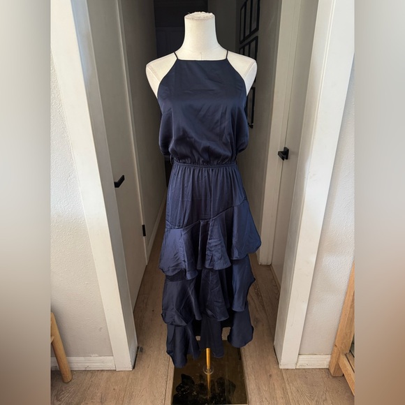 Petal & Pup | Seychelle Ruffled Midi Dress in Navy | Sz 6 - Picture 5 of 12